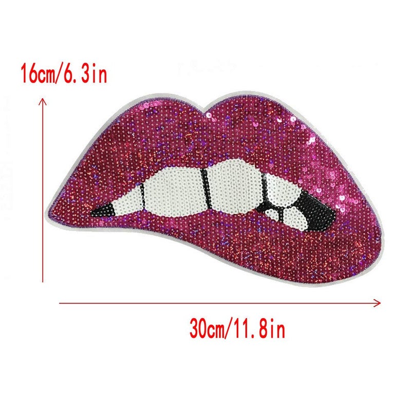 FEEPOP Rose red Sequins Lip Flower White Star Embroidered Iron On Sew On Badge Applique Patches (Color F) - Image 2